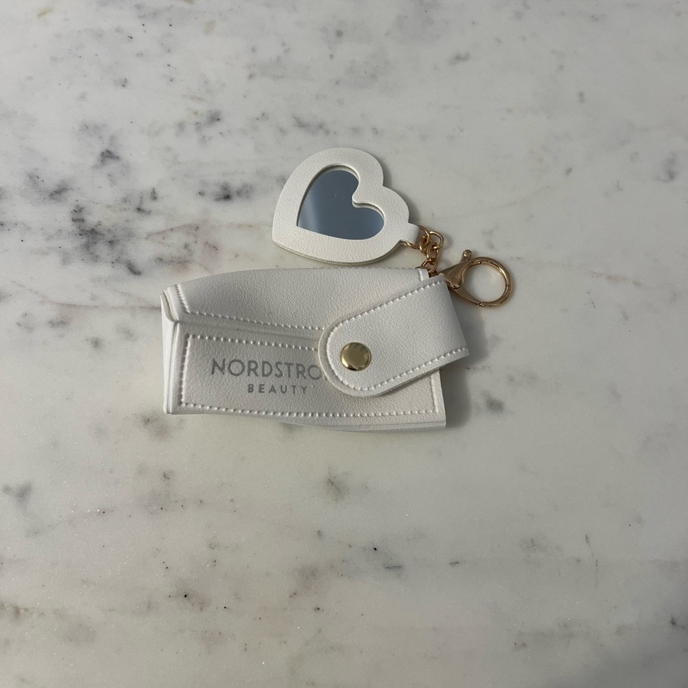 White Heart Keychain Mirror Lipstick Case